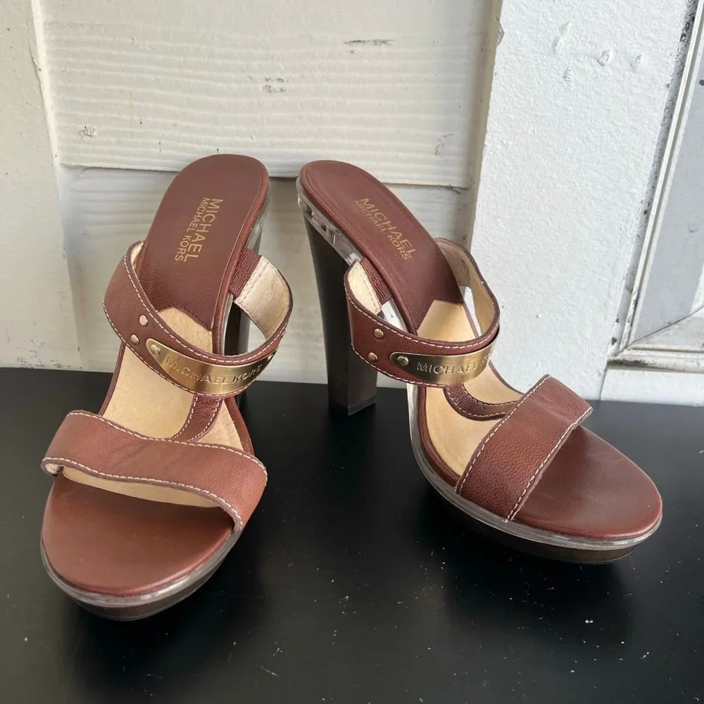 Michael Kors Women's Brown Block Platform Sandals Heels Size 9